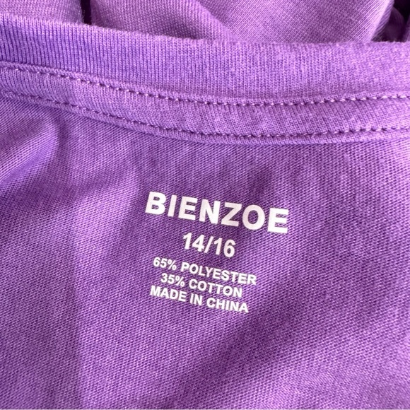 Bienzoe Girls Gathered Collar Cup Sleeve Light Purple Tee - Picture 2 of 3